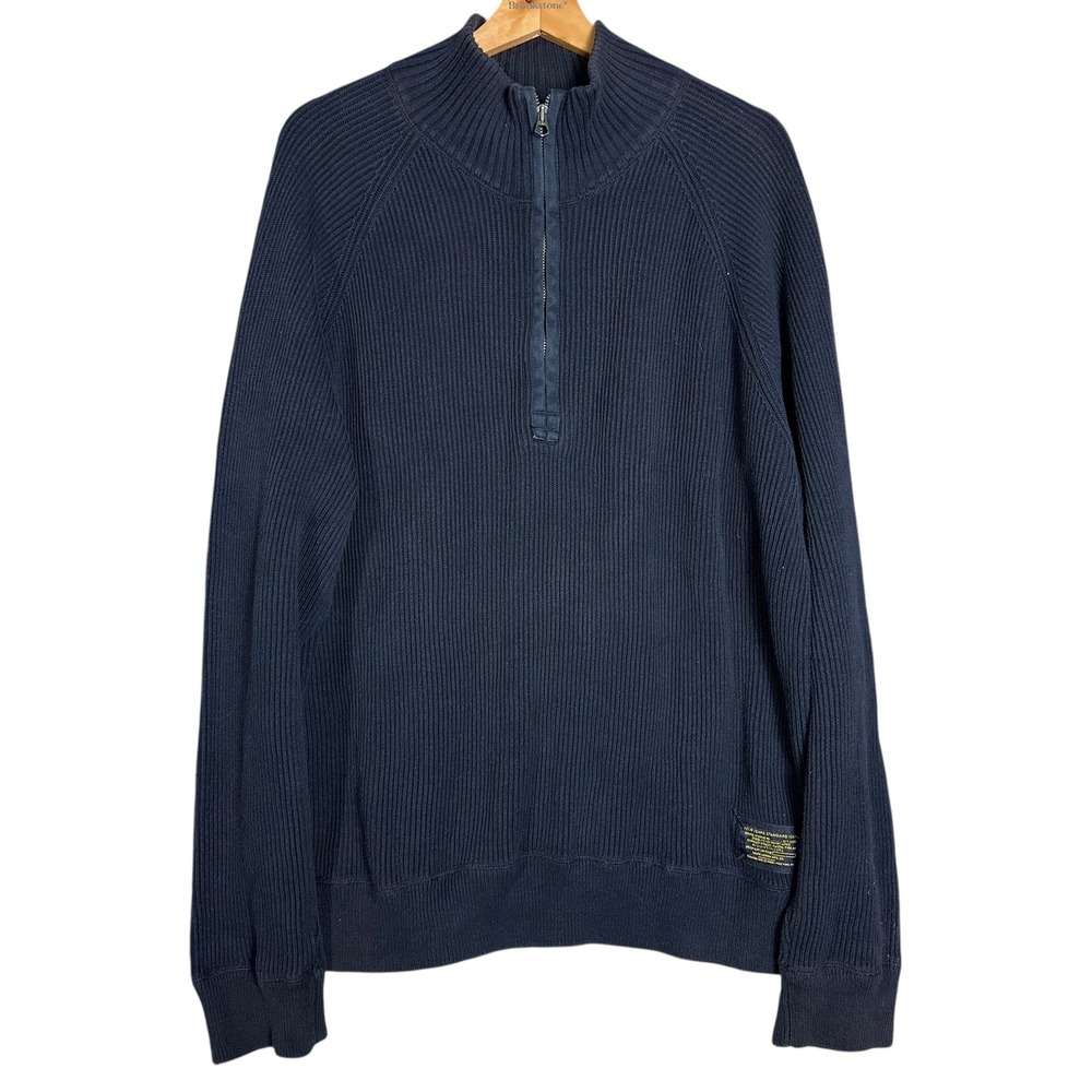 Ralph Lauren Polo Navy Ribbed Quarter Zip Sweater XXL Cotton  Military preppy
